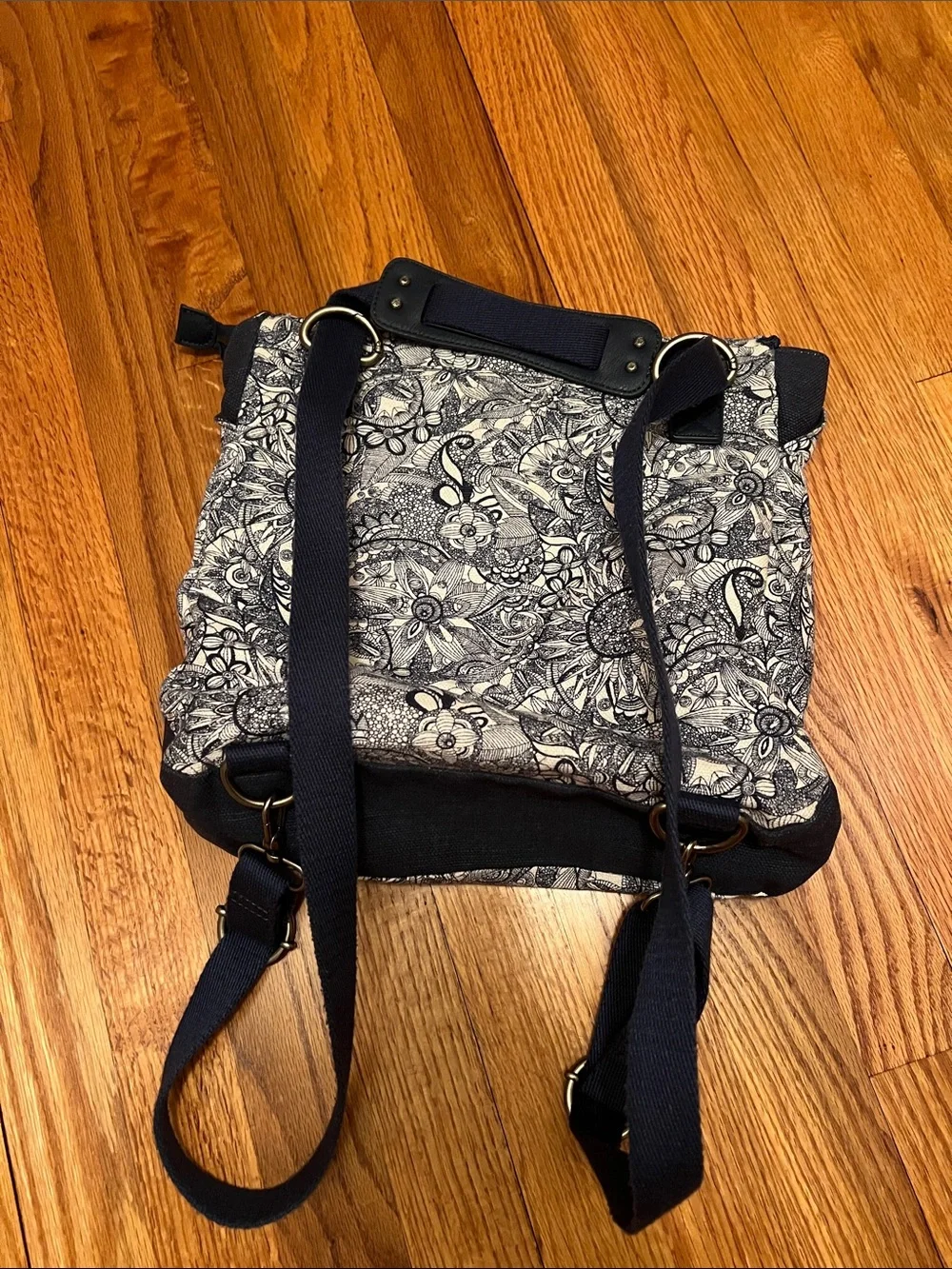 Sakroots Navy & White Floral Doodle Flap Backpack